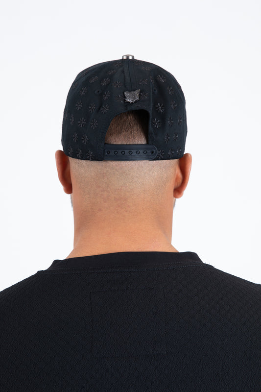black canvas suede floral ornament cap back detail platini