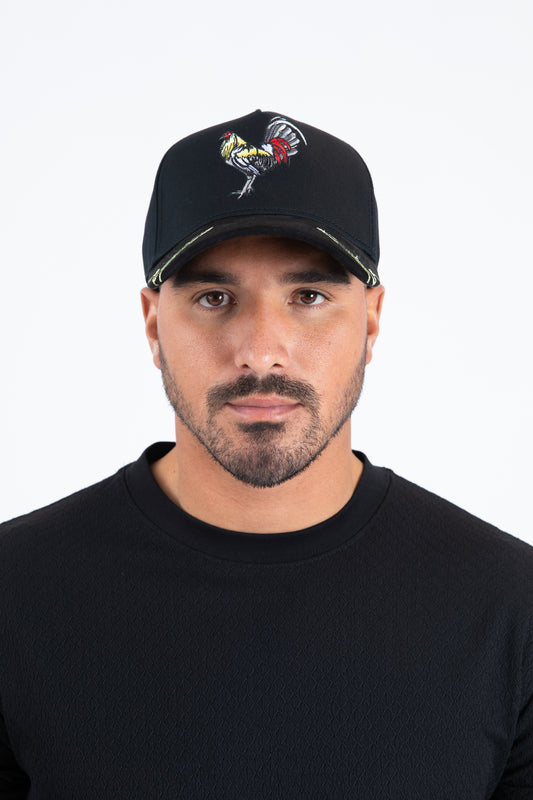 black canvas suede rooster mexico cap front platini