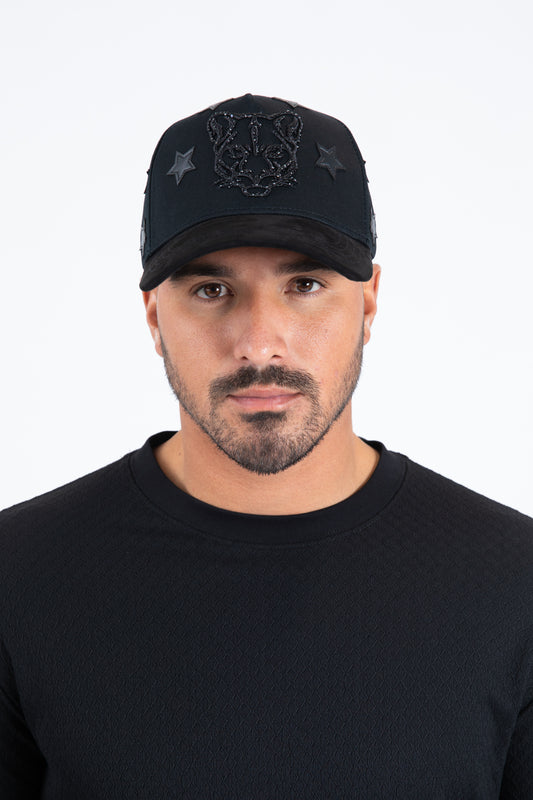 black canvas suede star patch cap front platini