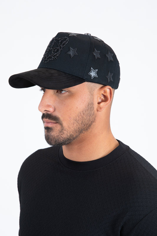 black canvas suede star patch cap side platini