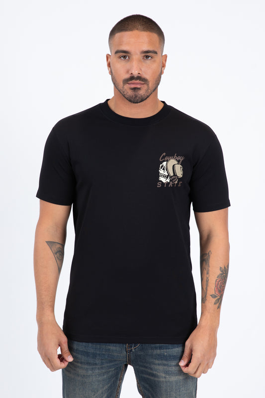 black cowboy desert skull tee front platini