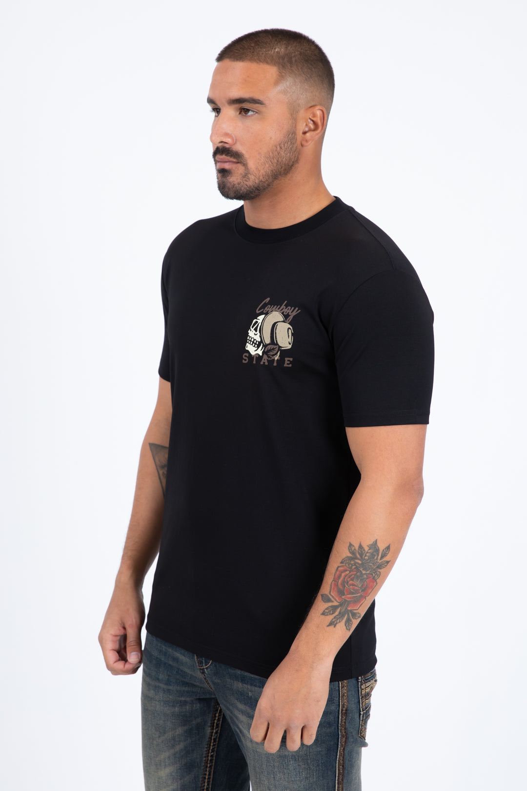black cowboy desert skull tee side platini