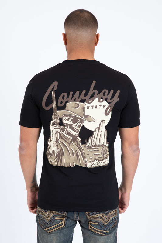 black cowboy desert skull tee back platini