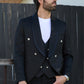black jacquard blazer vest set men platini front