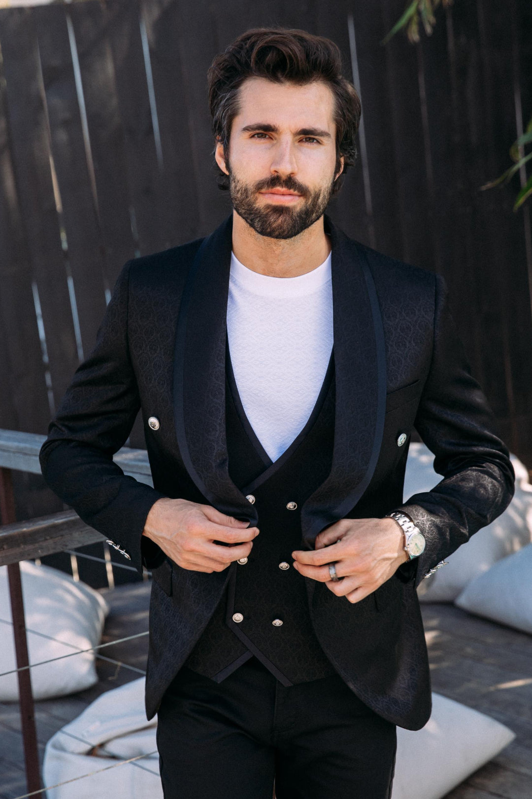 black jacquard blazer vest set men platini lifestyle