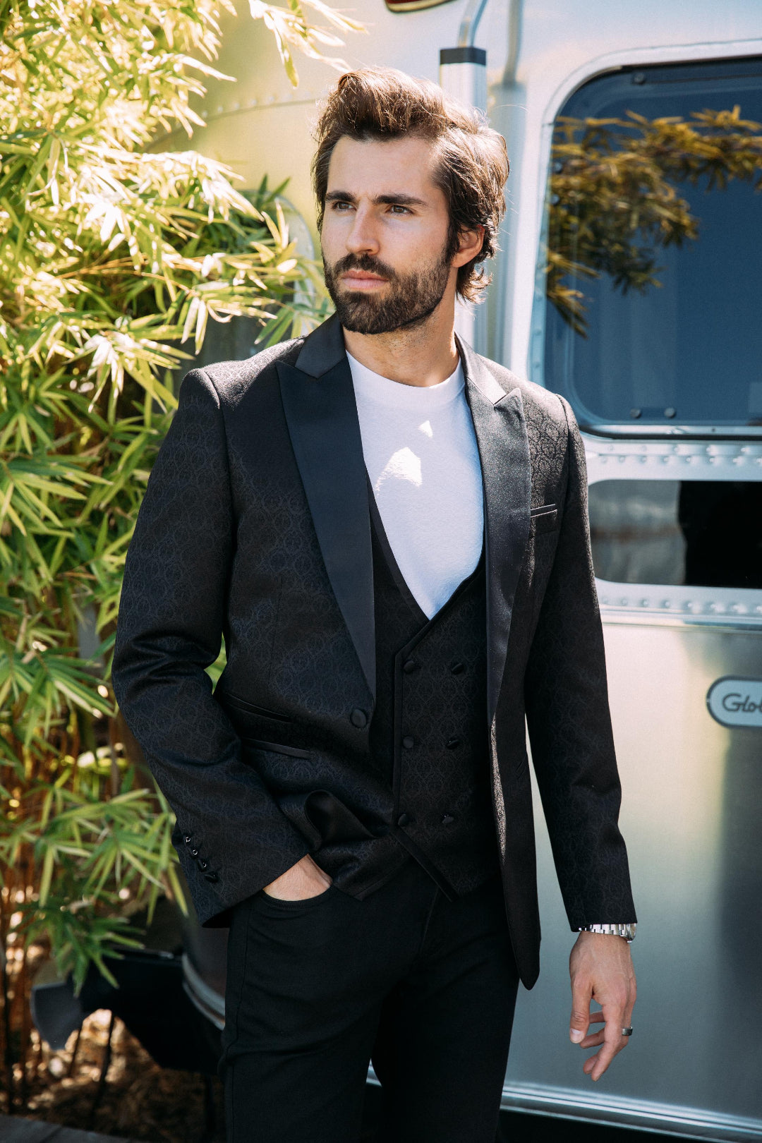black ii jacquard blazer vest set men platini lifestyle