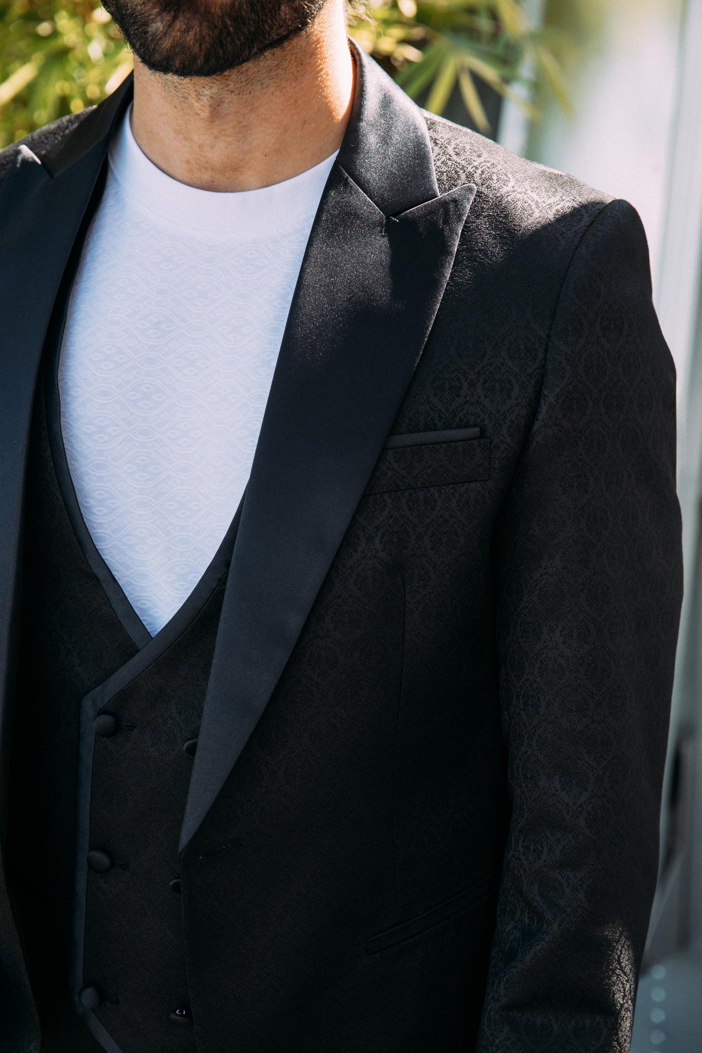 black ii jacquard blazer vest set men platini details