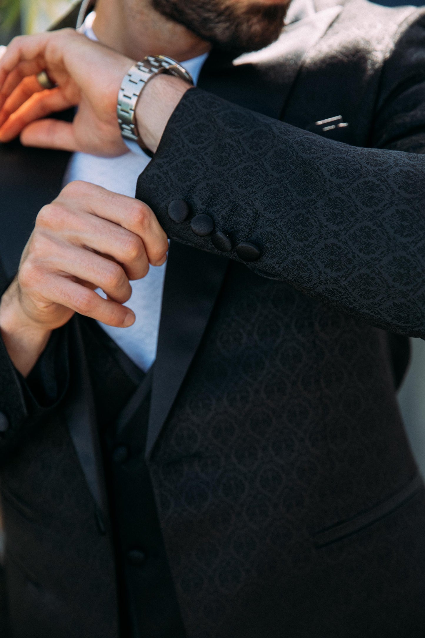 black ii jacquard blazer vest set men platini detail