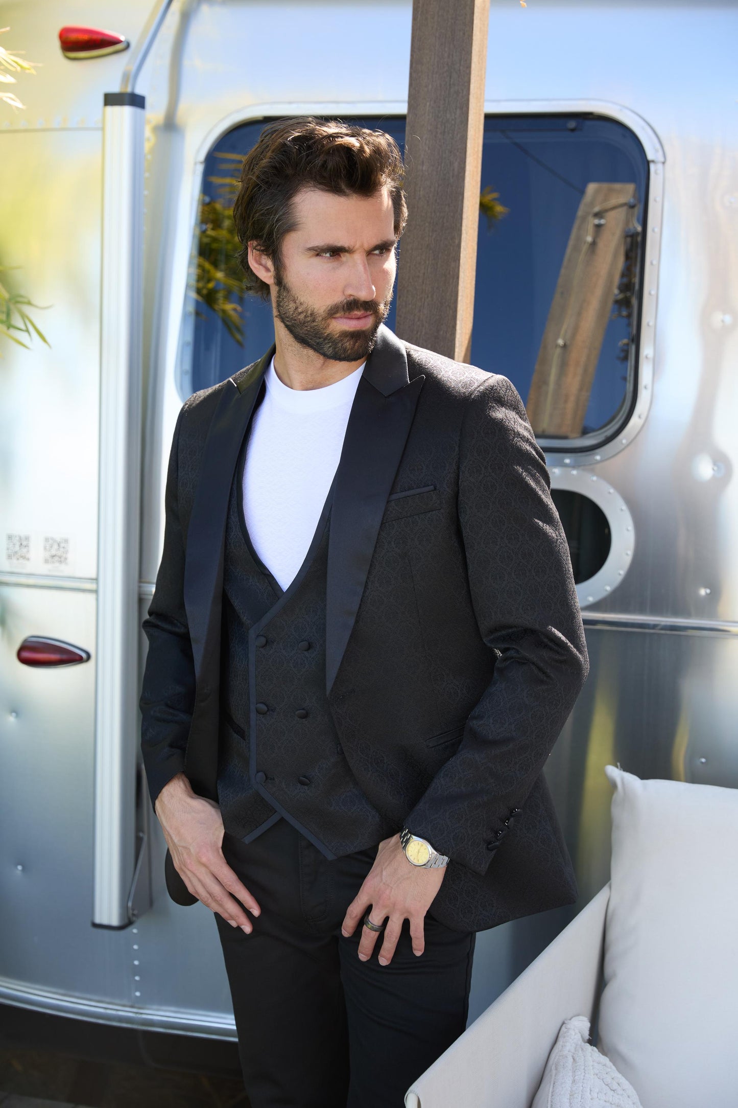 black ii jacquard blazer vest set men platini front