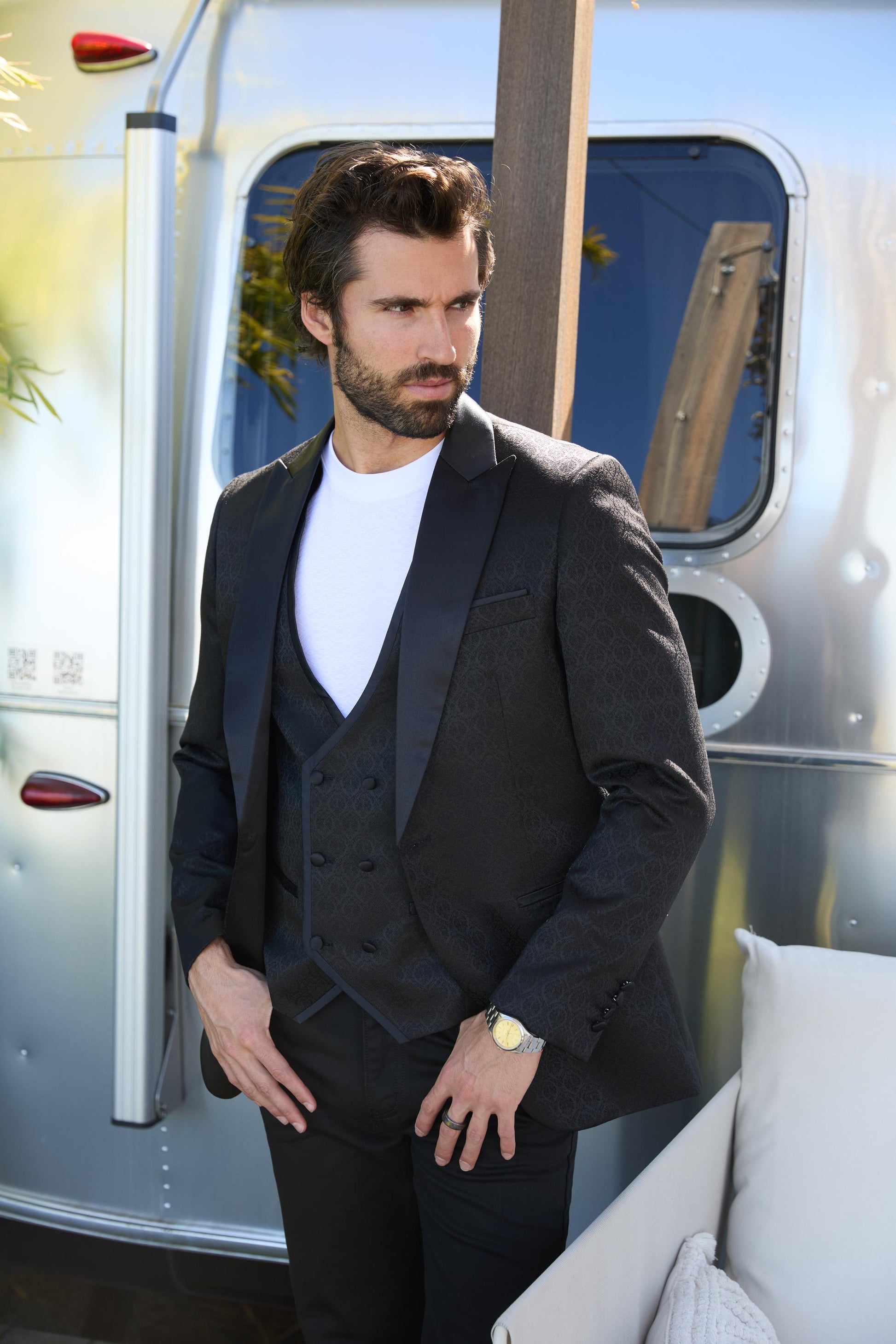 black ii jacquard blazer vest set men platini front