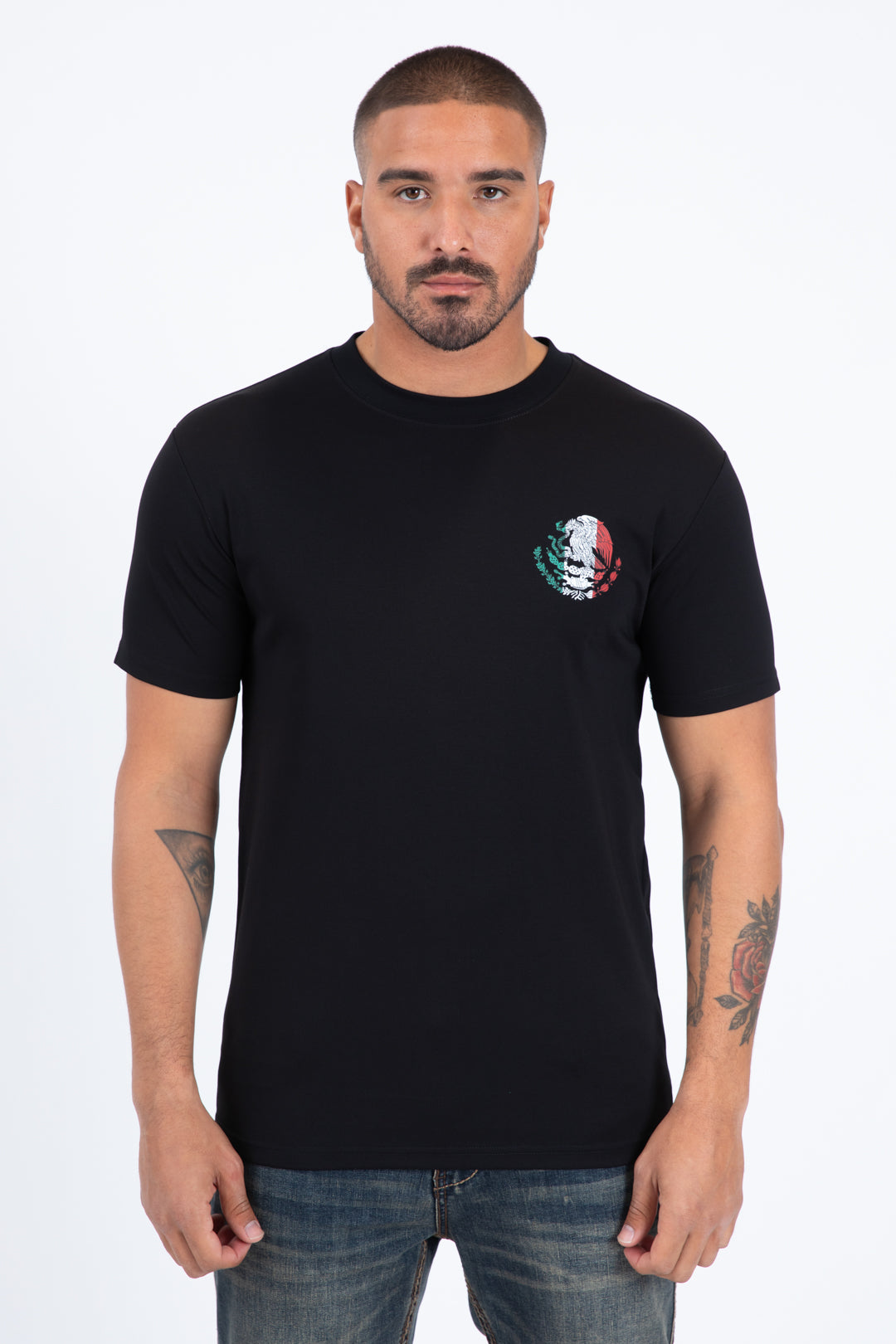 black mexican eagle flag tee front platini