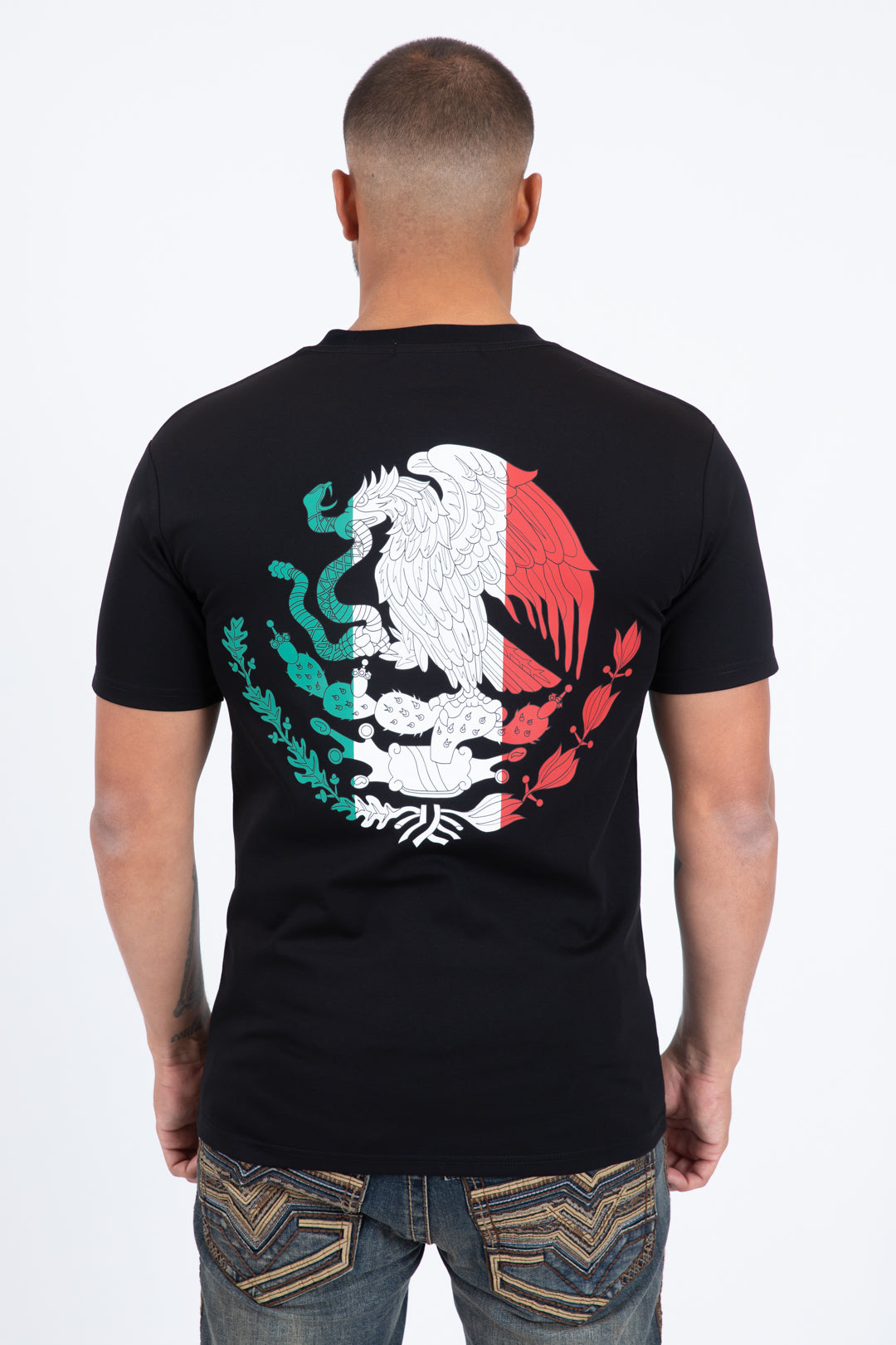 black mexican eagle flag tee detail platini