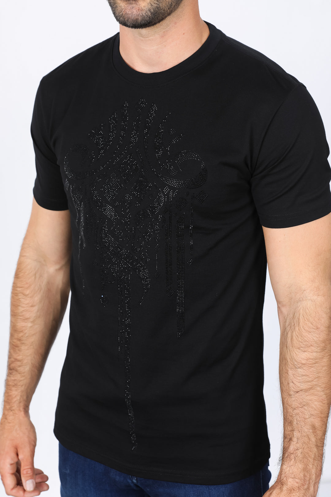 black rhinestone abstract tee detail platini