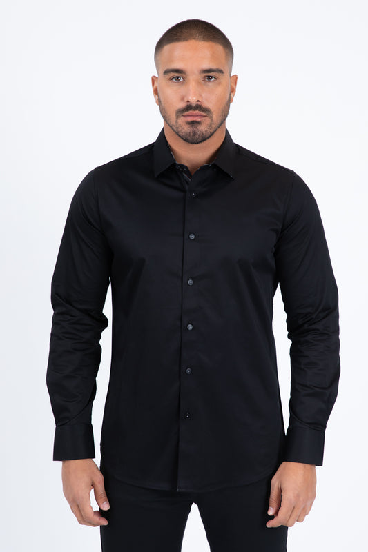 black satin long sleeve shirt men modern fit plaid collar