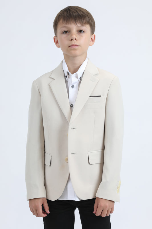 Boys' Double Button Beige Faux-Suede Blazer