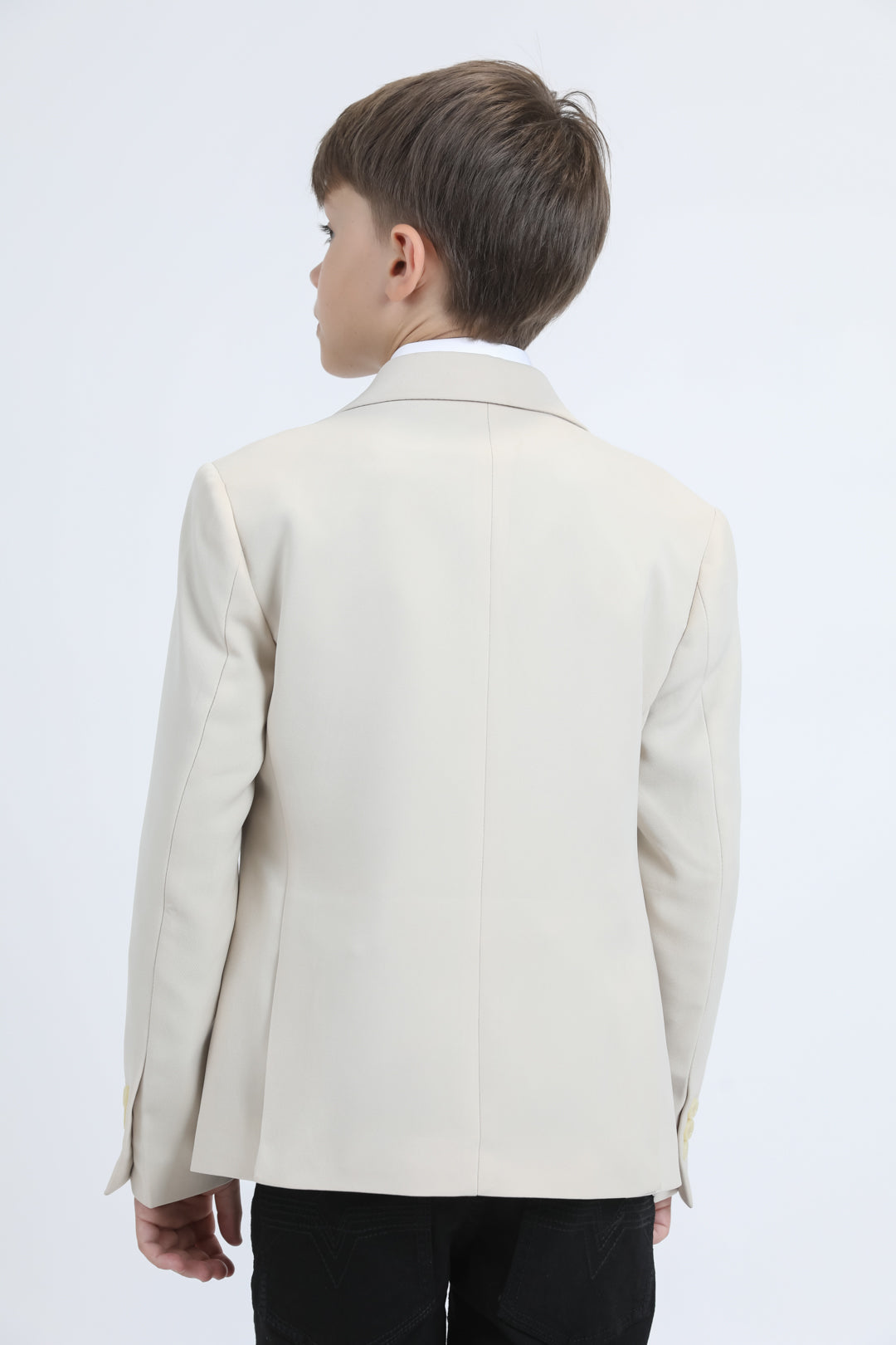 Boys' Double Button Beige Faux-Suede Blazer