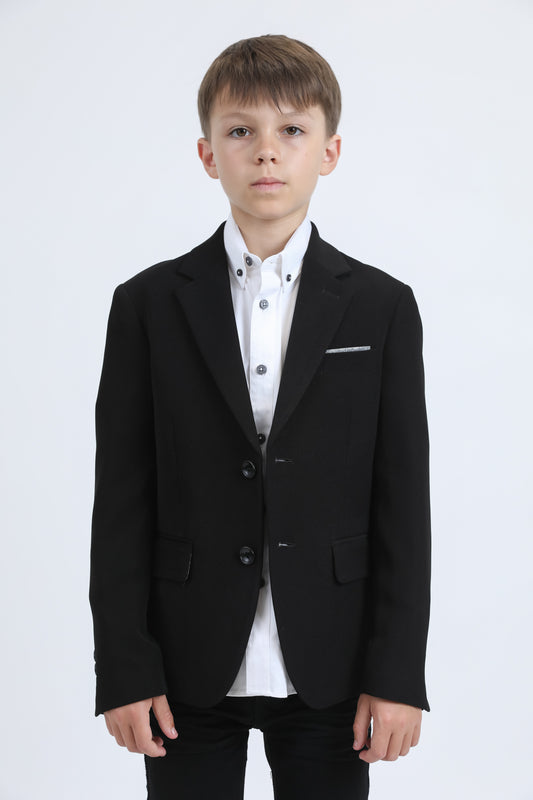 Boys' Double Button Black Faux-Suede Blazer