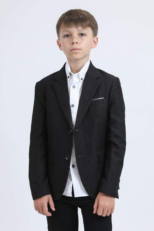 Boys' Double Button Black Faux-Suede Blazer