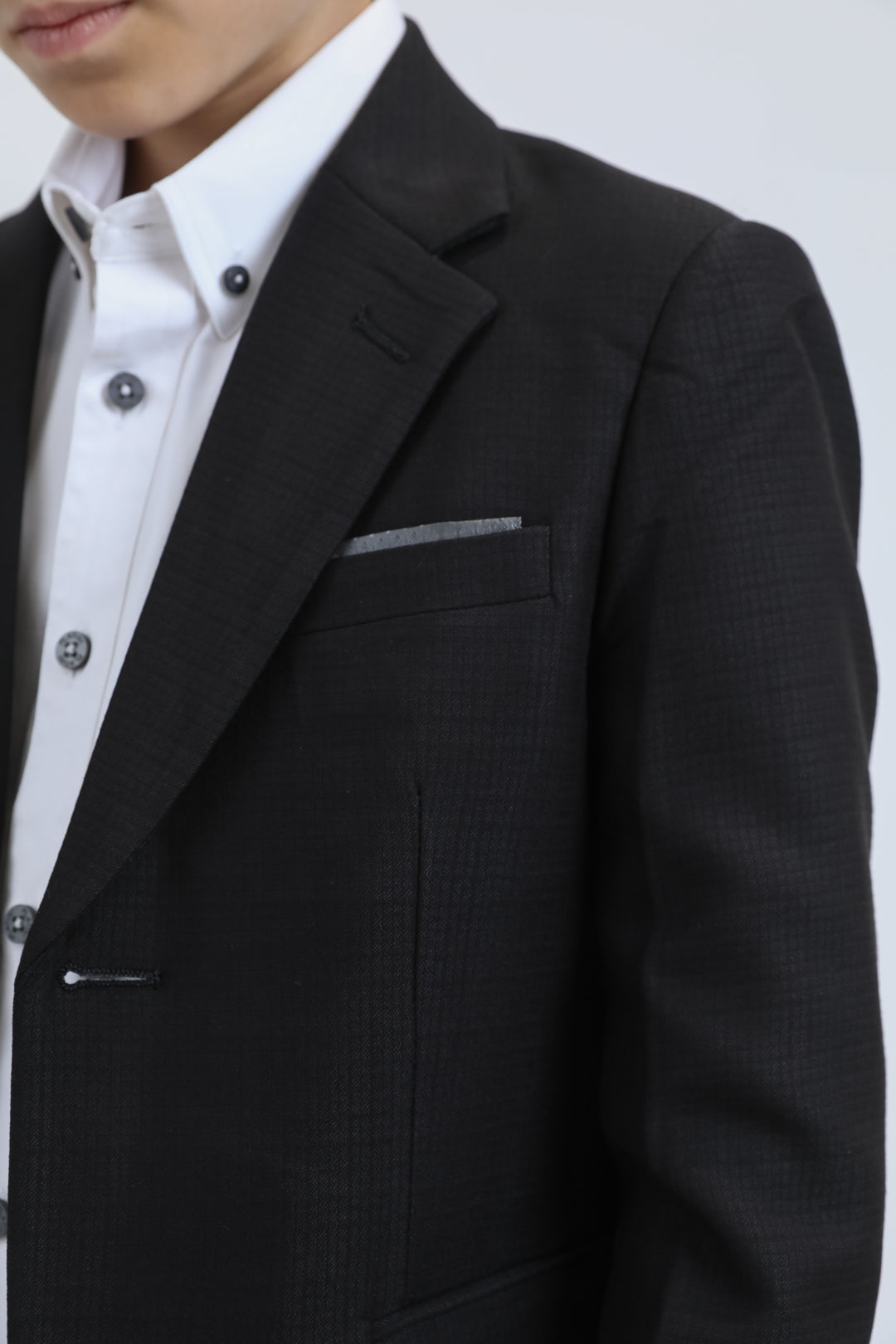 Boys' Double Button Black Faux-Suede Blazer