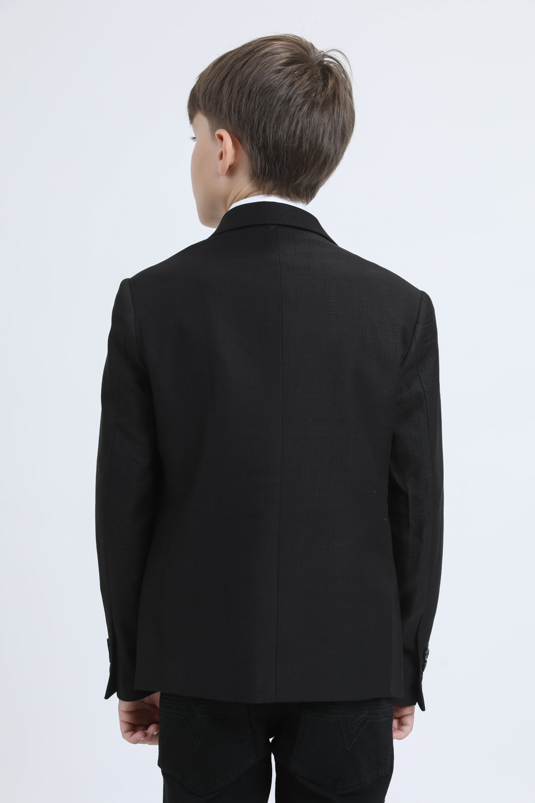 Boys' Double Button Black Faux-Suede Blazer