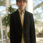 Boys' Double Button Black Faux-Suede Blazer