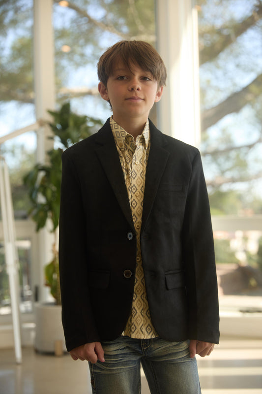 Boys' Double Button Black Faux-Suede Blazer