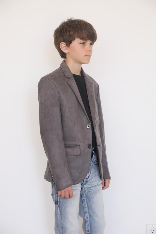 grey boys suede blazer detail platini