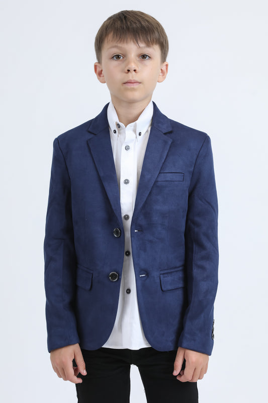 Boys' Double Button Navy Faux-Suede Blazer
