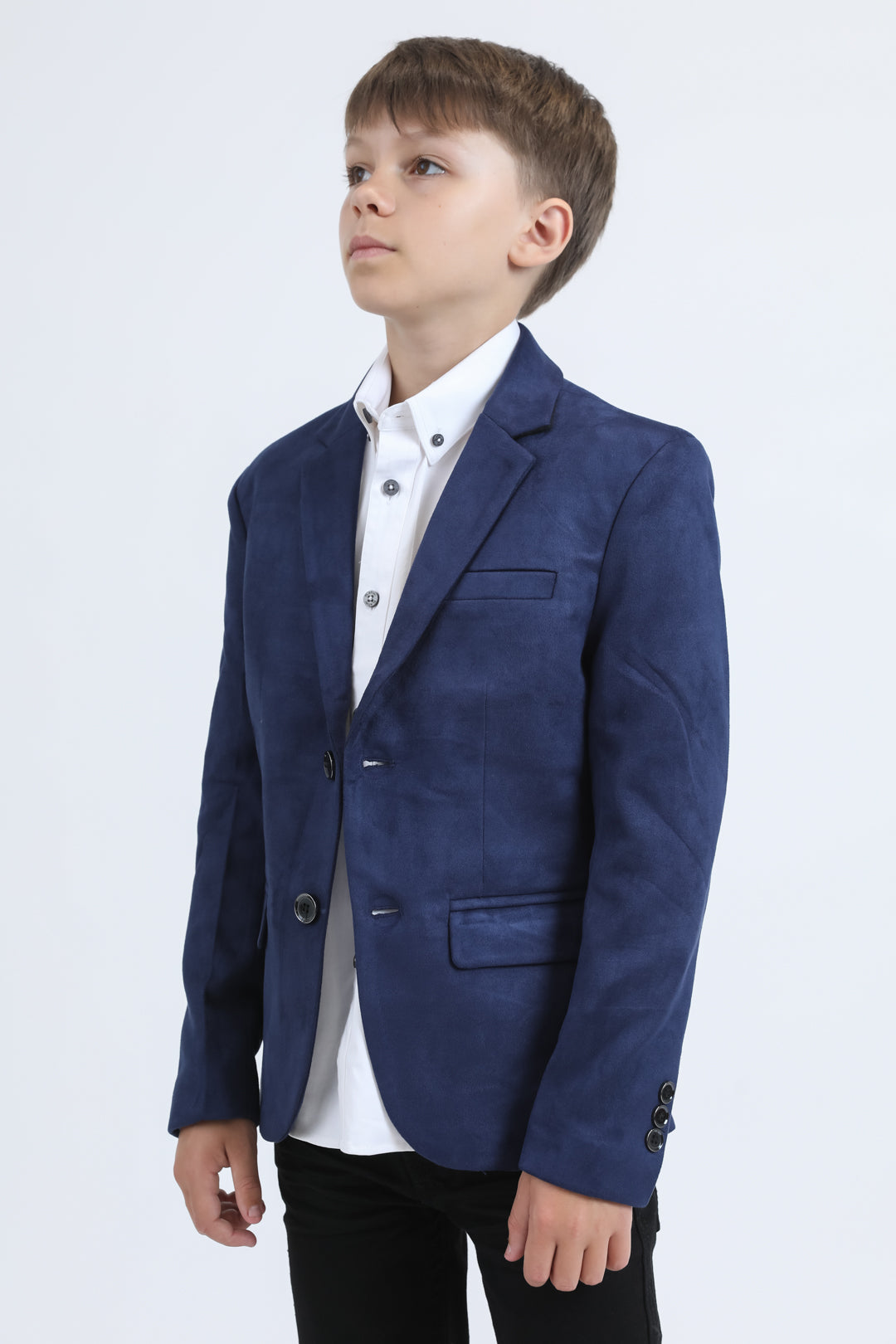 Boys' Double Button Navy Faux-Suede Blazer