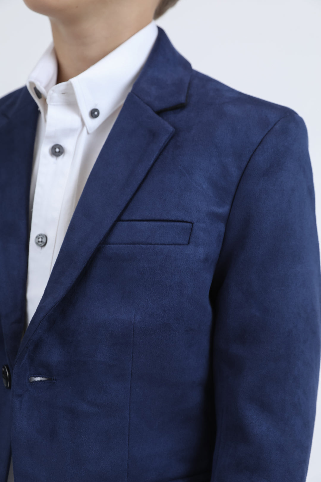Boys' Double Button Navy Faux-Suede Blazer