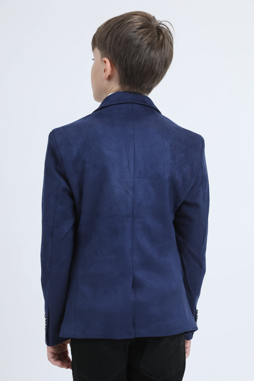 Boys' Double Button Navy Faux-Suede Blazer