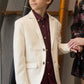 Boys' Double Button Off-White Faux-Suede Blazer