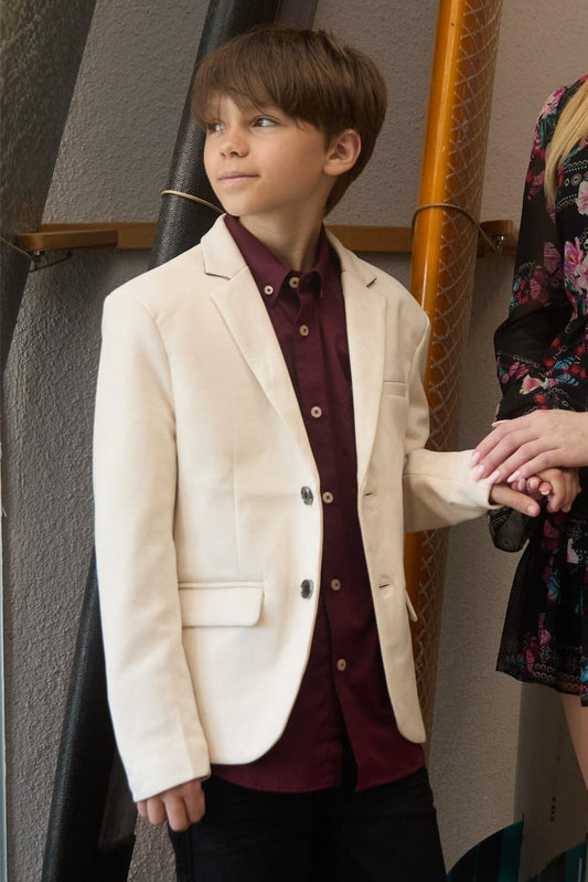 Boys' Double Button Off-White Faux-Suede Blazer