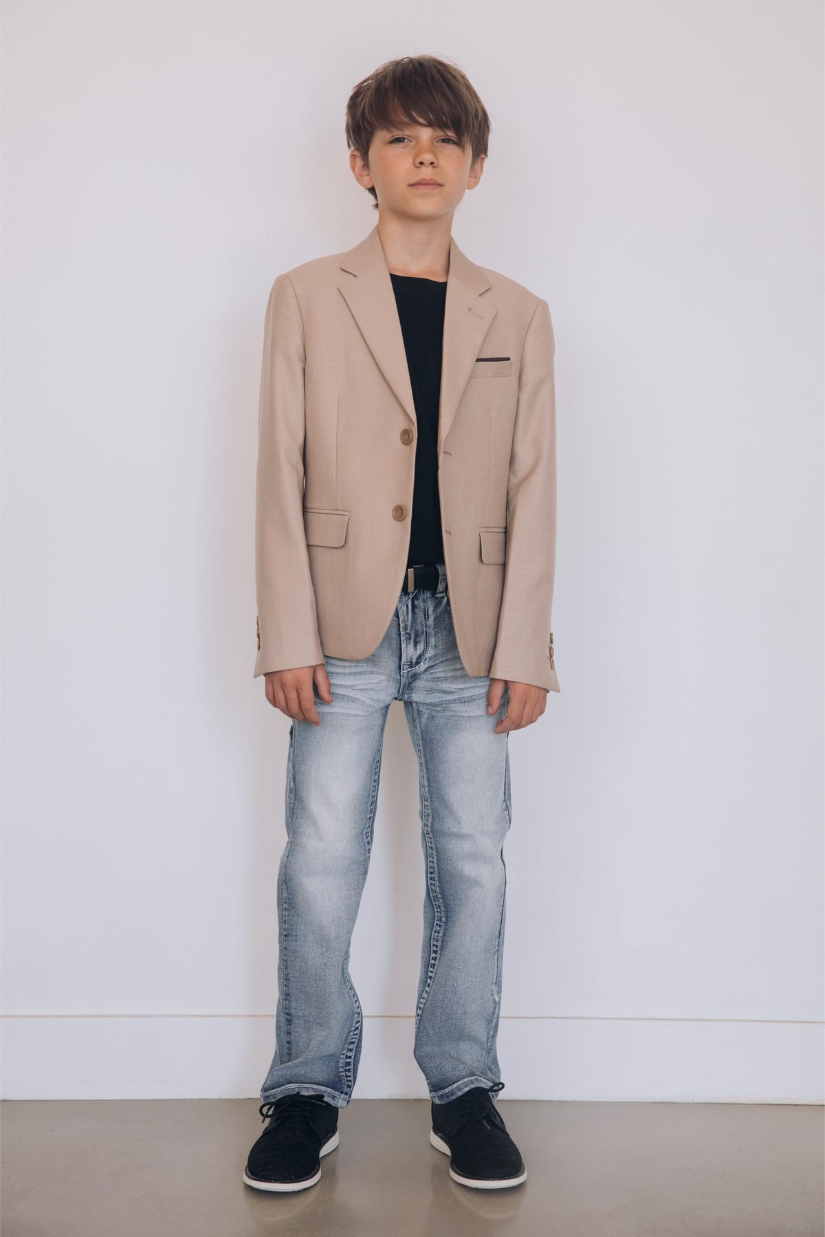 Boys' Modern Fit Stretch Occasion Beige Blazer – Platini Fashion