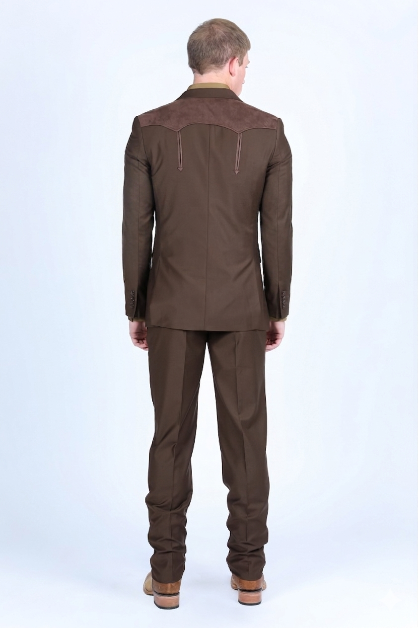 dark-brown western sport suit suede yokes men platini back