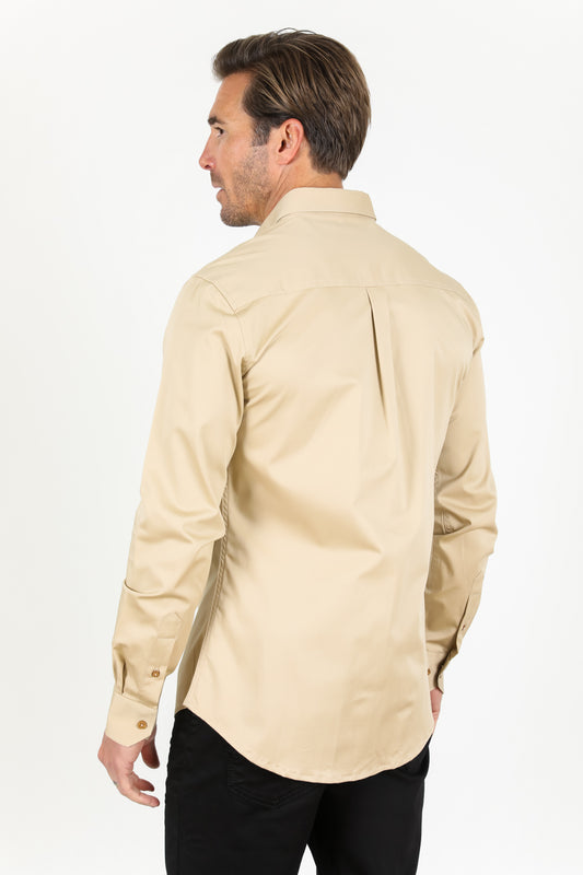 beige cattle dress shirt men platini detail