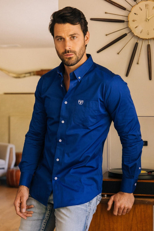 royal blue cattle dress shirt men platini front