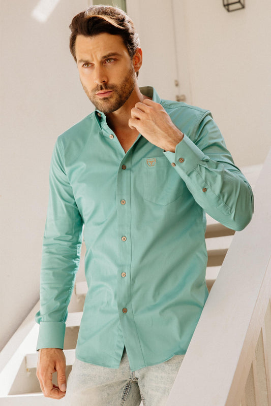 turquoise cattle dress shirt men platini front