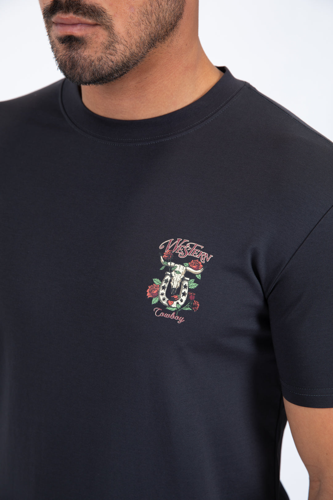 charcoal western skull horseshoe tee detail platini