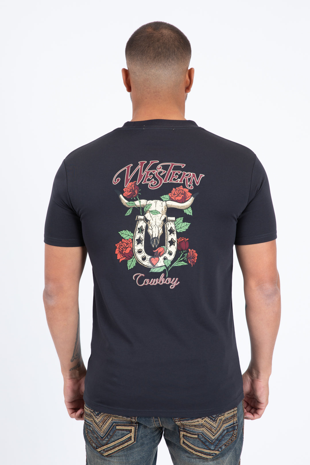 charcoal western skull horseshoe tee back platini