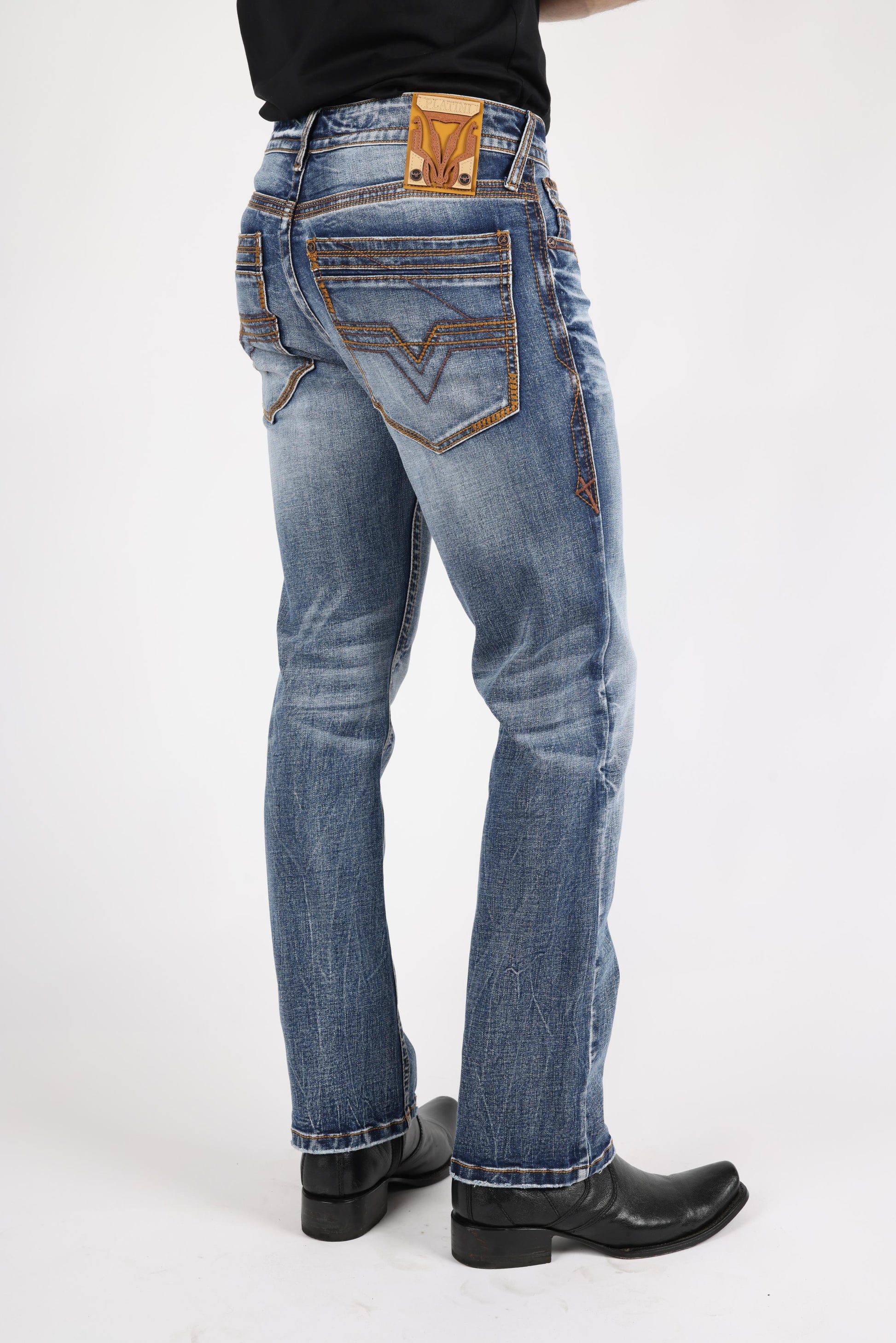 black boot cut jean men platini detail-5
