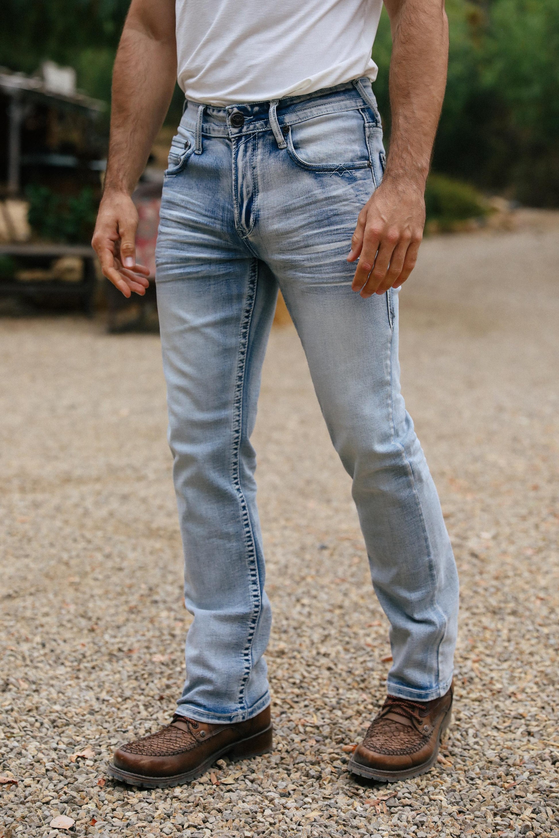 light blue boot cut jean men platini