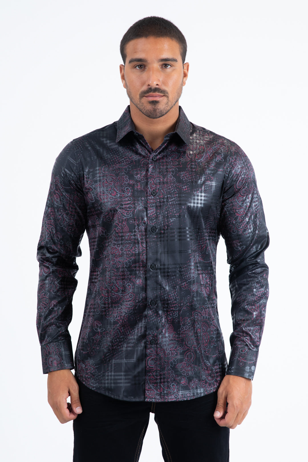 black depth geometric foil shirt front platini
