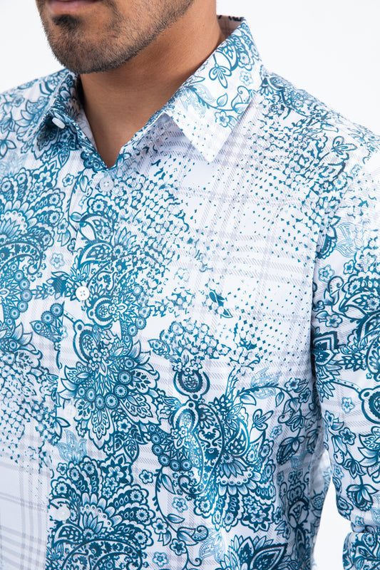 white depth geometric foil shirt men platini detail