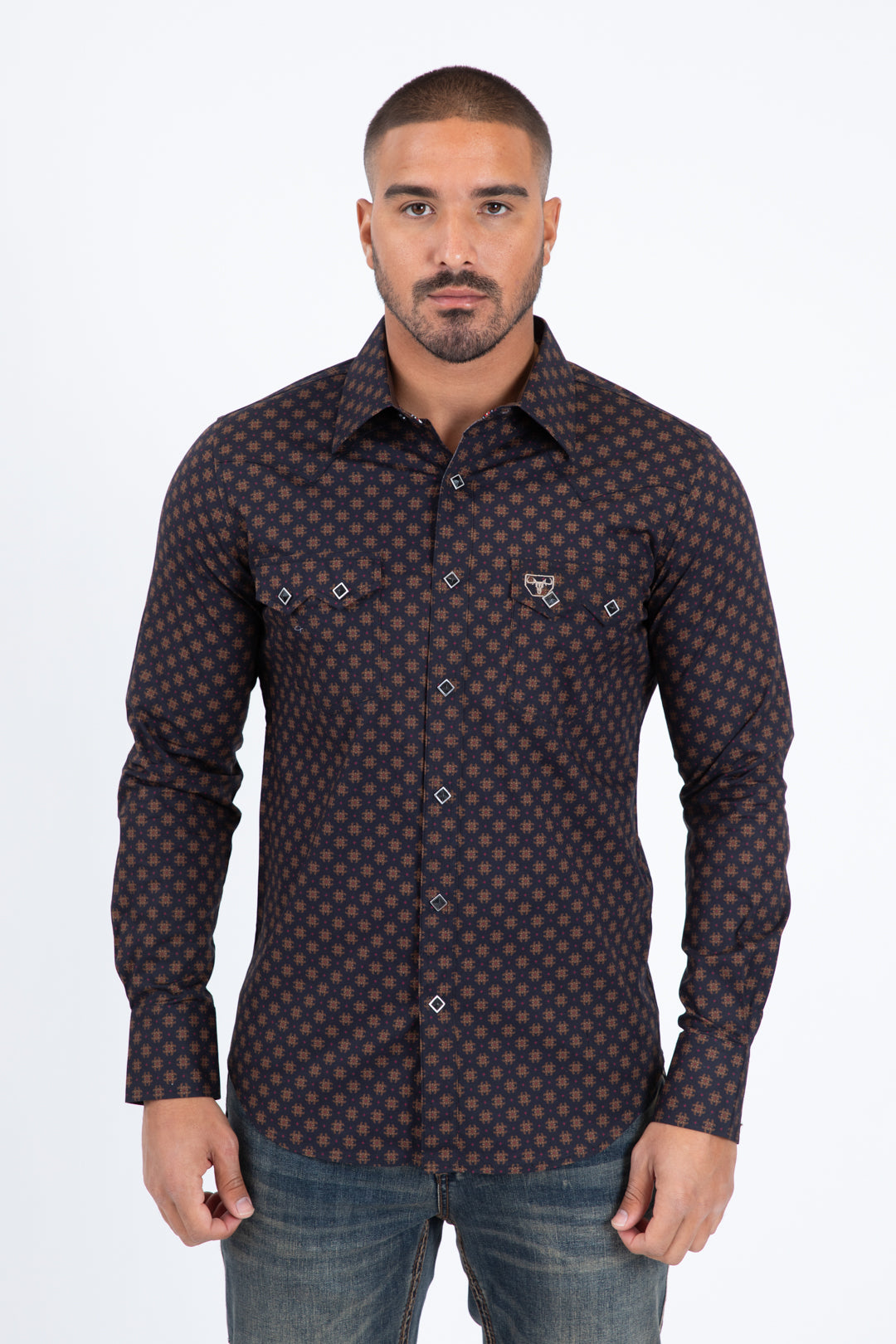 beige diamond center western shirt platini  front