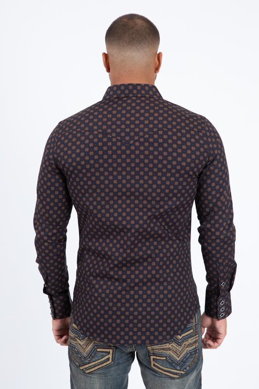 beige diamond center western shirt platini back