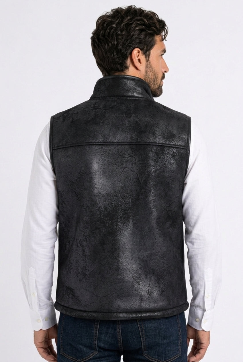 black distressed shearling vest men platini detail