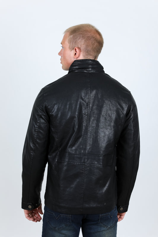 black faux leather biker jacket back platini back
