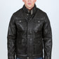 brown faux leather biker jacket front platini front