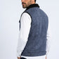navy faux suede sherpa trucker vest men platini back